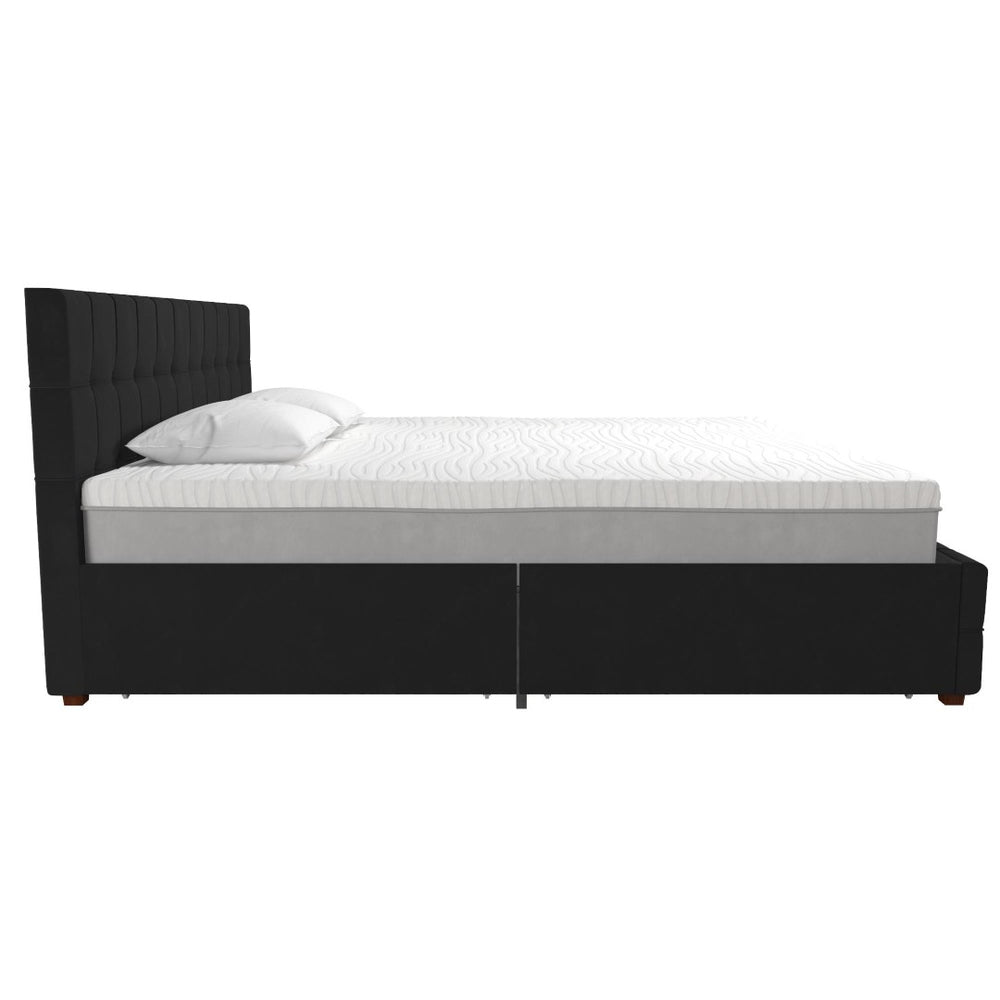English Elm Upholstered Velvet Storage Bed with Tufted Headboard and Four Drawers for Bedroom B2733S00007