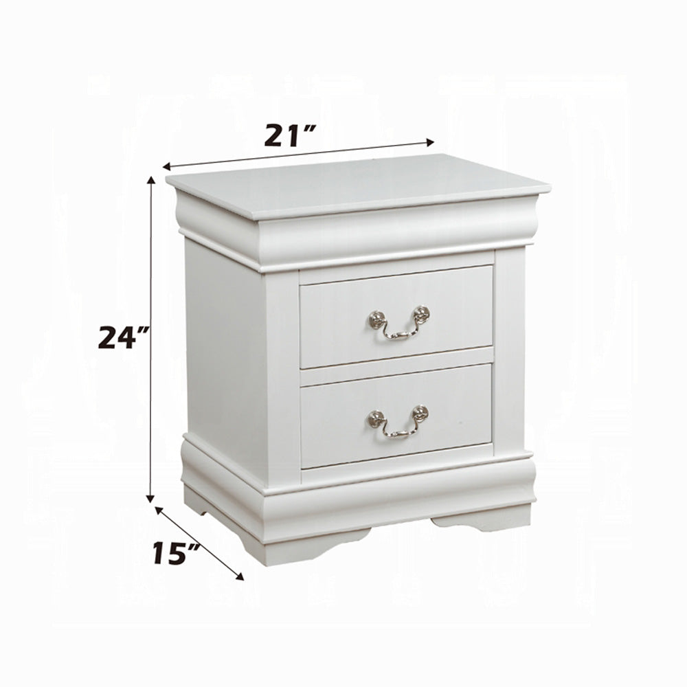 English Elm Solid Pine Nightstand with 2 Drawers and Brushed Nickel Hardware — Spacious Contemporary Storage Solution White B016P253276