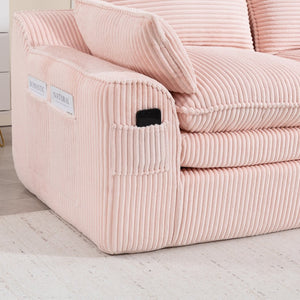 English Elm L Shaped Corduroy Modular Sectional with Cloud Cushions Footstool and Lumbar Pillows Pink W395S00138