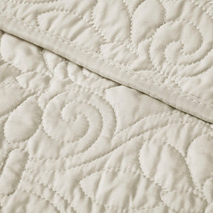 JLA Home Madison Park - Oversized Quilted Throw with Quebec Stitch Pattern, Plush Cotton Fill for Cozy Layering & Décor Texture Ivory MP50-2985