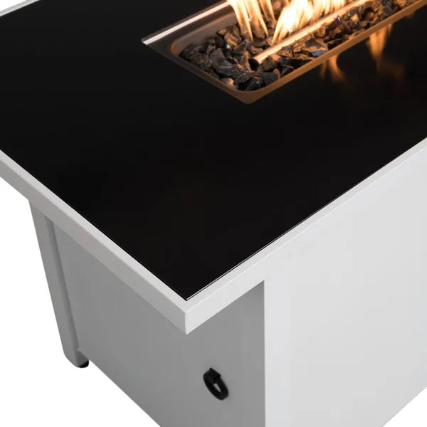 English Elm 43" Rectangular Fire Pit with 50,000 BTU, Smoked Glass Windshield, Steel Frame, Concealed Tank Cover B120S00049