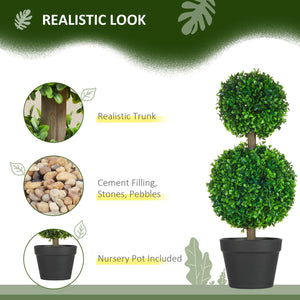 English Elm HOMCOM Boxwood Topiary Tree in Pot — Realistic 2-Ball Faux Plant, Indoor/Outdoor Low-Maintenance Decor W2225P217285