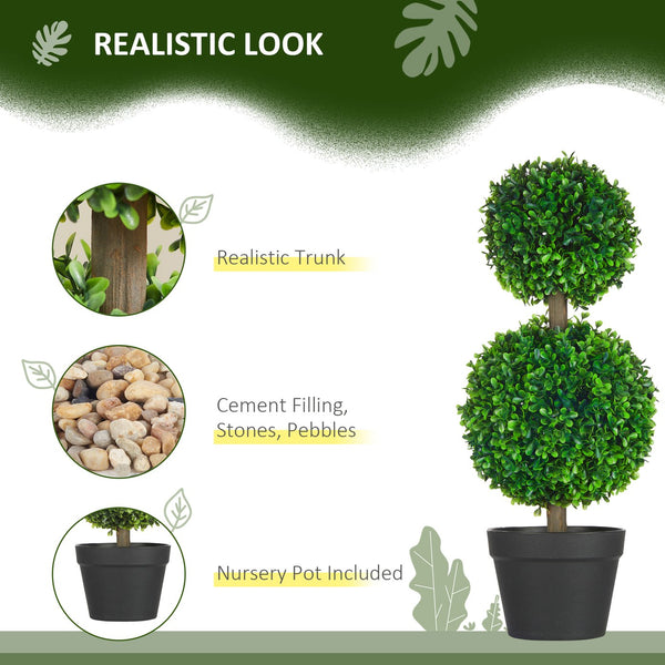 English Elm HOMCOM Boxwood Topiary Tree in Pot — Realistic 2-Ball Faux Plant, Indoor/Outdoor Low-Maintenance Decor W2225P217285