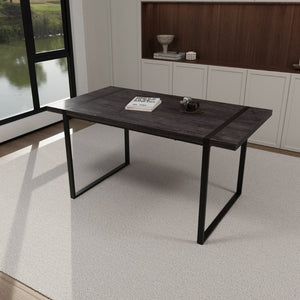English Elm 59" Industrial Dining Set with Suede Chairs Matte Metal Base Mdf Table Seats Four Black+ Gray W2189S00817