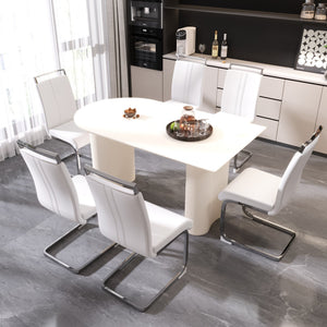 English Elm 63 Modern Cream Mdf Dining Table Set With 6 Armless Pu Chairs, Stylish & Durable For Any Space W2189S00432