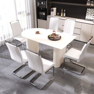 English Elm 63 Modern Cream Mdf Dining Table Set With 6 Pu Armless Chairs - Stylish For Home & Kitchen Use W2189S00752
