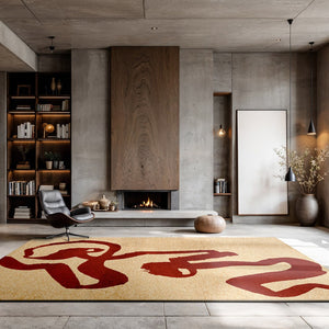 Louis de Poortere Craft Collection Ribbon Calligraphy Inspired Area Rug Bold Textured Pile for Living Rooms Imperial Red 5'7 x 7'9 120318