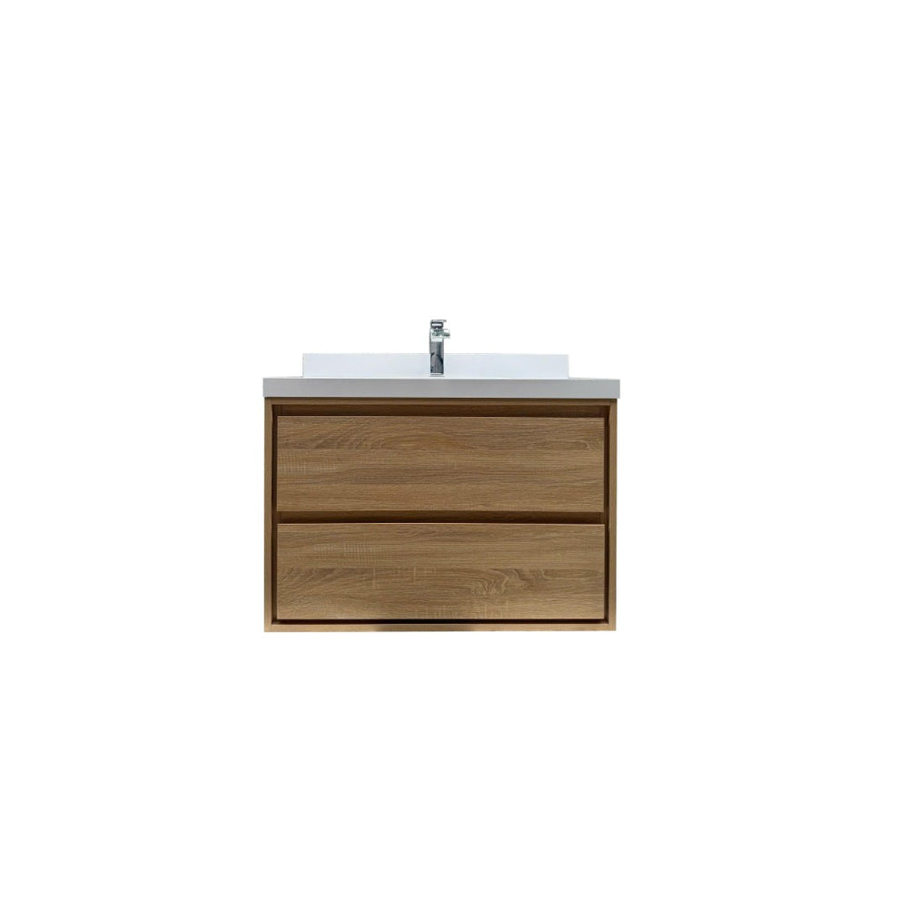 English Elm 35.98"w Floating Bathroom Vanity with Ceramic Basin and White Stone Countertop T3785S00017
