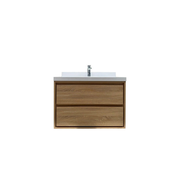 English Elm 35.98"w Floating Bathroom Vanity with Ceramic Basin and White Stone Countertop T3785S00017