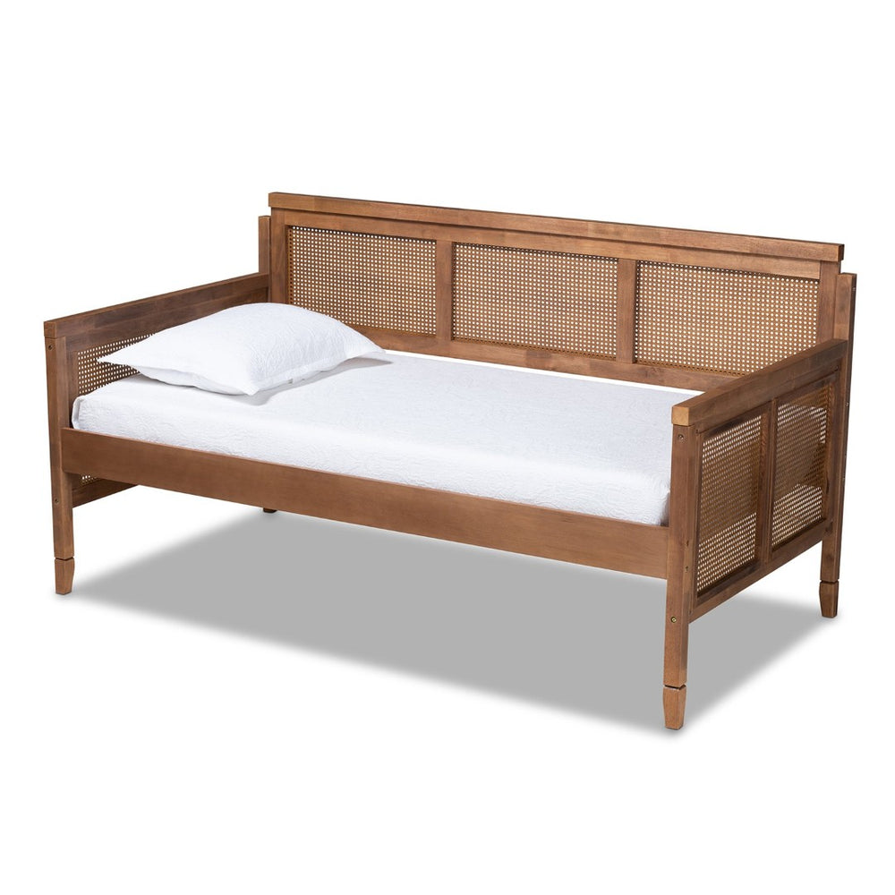 Baxton Studio Baxton Toveli Vintage Daybed - French-Inspired Ash Walnut Wood & Woven Rattan for Cozy Elegance MG0015-Ash Walnut Rattan-Daybed
