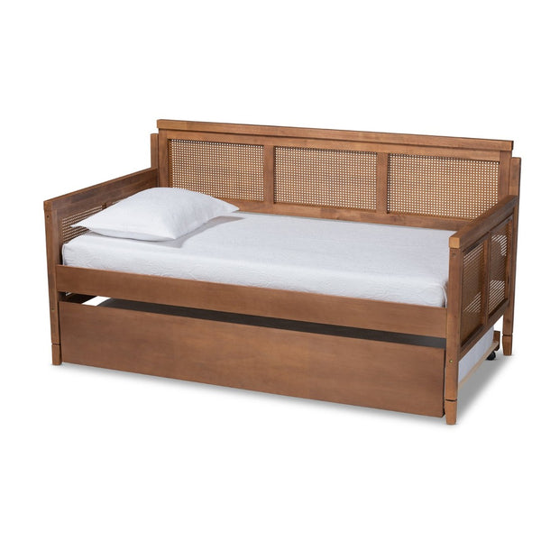 Baxton Studio Baxton Studio Toveli Vintage Daybed with Trundle, Ash Walnut Finish & Woven Rattan for Chic Comfort MG0015-Ash Walnut Rattan-Daybed-T/T