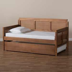 Baxton Studio Baxton Studio Toveli Vintage Daybed with Trundle, Ash Walnut Finish & Woven Rattan for Chic Comfort MG0015-Ash Walnut Rattan-Daybed-T/T