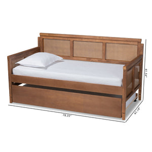 Baxton Studio Baxton Studio Toveli Vintage Daybed with Trundle, Ash Walnut Finish & Woven Rattan for Chic Comfort MG0015-Ash Walnut Rattan-Daybed-T/T
