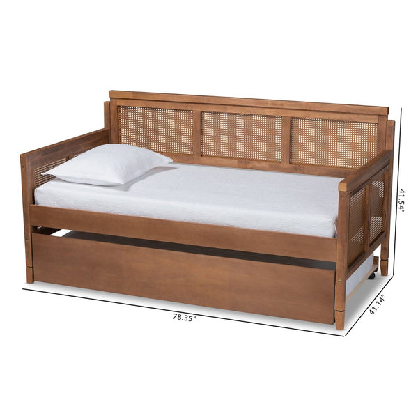 Baxton Studio Baxton Studio Toveli Vintage Daybed with Trundle, Ash Walnut Finish & Woven Rattan for Chic Comfort MG0015-Ash Walnut Rattan-Daybed-T/T