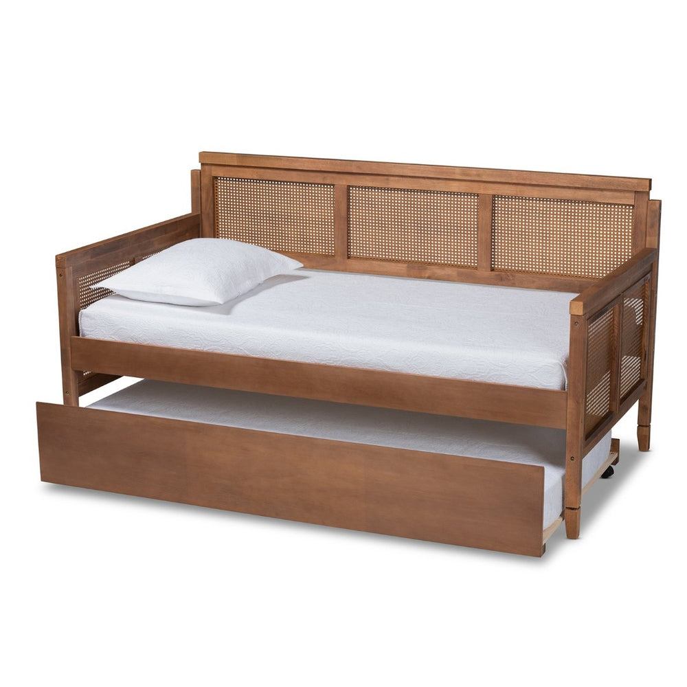 Baxton Studio Baxton Studio Toveli Vintage Daybed with Trundle, Ash Walnut Finish & Woven Rattan for Chic Comfort MG0015-Ash Walnut Rattan-Daybed-T/T