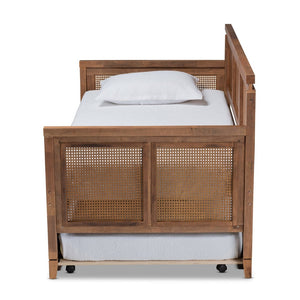 Baxton Studio Baxton Studio Toveli Vintage Daybed with Trundle, Ash Walnut Finish & Woven Rattan for Chic Comfort MG0015-Ash Walnut Rattan-Daybed-T/T