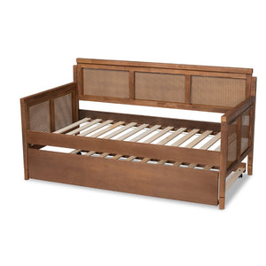 Baxton Studio Baxton Studio Toveli Vintage Daybed with Trundle, Ash Walnut Finish & Woven Rattan for Chic Comfort MG0015-Ash Walnut Rattan-Daybed-T/T