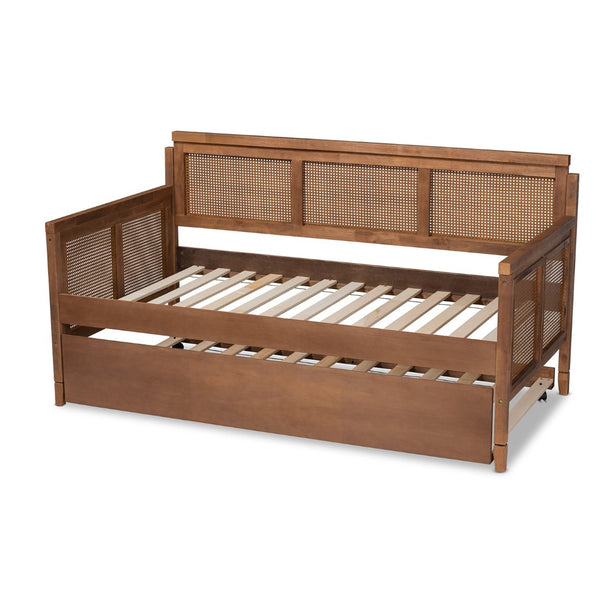 Baxton Studio Baxton Studio Toveli Vintage Daybed with Trundle, Ash Walnut Finish & Woven Rattan for Chic Comfort MG0015-Ash Walnut Rattan-Daybed-T/T