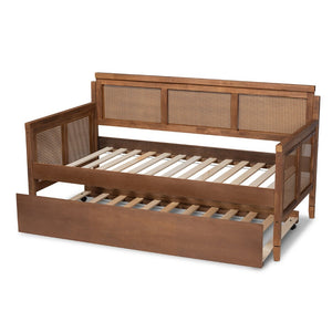 Baxton Studio Baxton Studio Toveli Vintage Daybed with Trundle, Ash Walnut Finish & Woven Rattan for Chic Comfort MG0015-Ash Walnut Rattan-Daybed-T/T