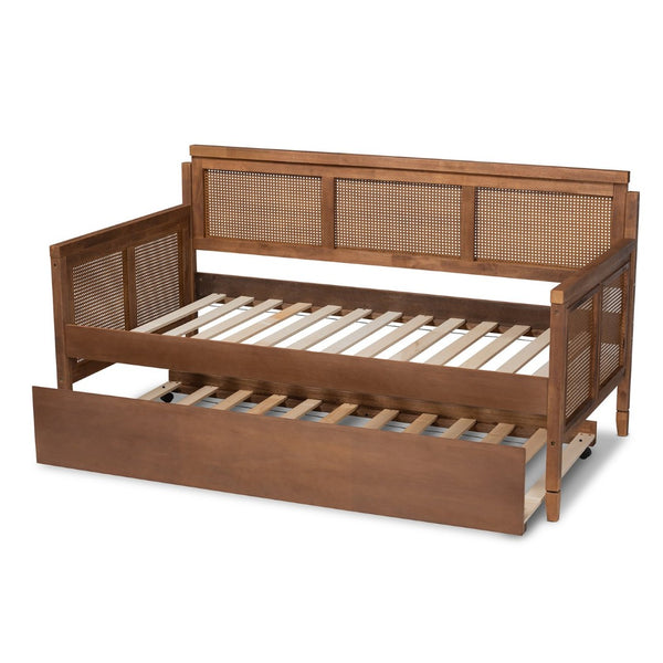 Baxton Studio Baxton Studio Toveli Vintage Daybed with Trundle, Ash Walnut Finish & Woven Rattan for Chic Comfort MG0015-Ash Walnut Rattan-Daybed-T/T