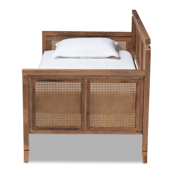 Baxton Studio Baxton Toveli Vintage Daybed - French-Inspired Ash Walnut Wood & Woven Rattan for Cozy Elegance MG0015-Ash Walnut Rattan-Daybed