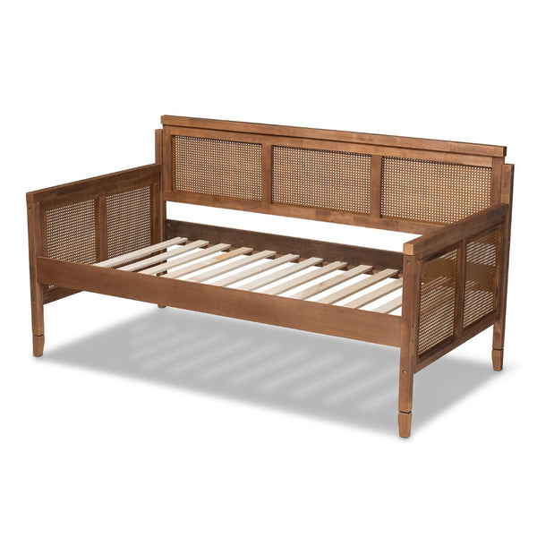 Baxton Studio Baxton Toveli Vintage Daybed - French-Inspired Ash Walnut Wood & Woven Rattan for Cozy Elegance MG0015-Ash Walnut Rattan-Daybed