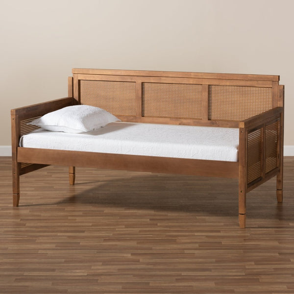 Baxton Studio Baxton Toveli Vintage Daybed - French-Inspired Ash Walnut Wood & Woven Rattan for Cozy Elegance MG0015-Ash Walnut Rattan-Daybed