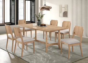 English Elm 7pc Modern Rectangular Dining Set with Cushioned Fabric Chairs and Rounded Edge Solid Wood Table Beige,Light Brown 81.7 L x 42.4 W x 9 H B011S01926