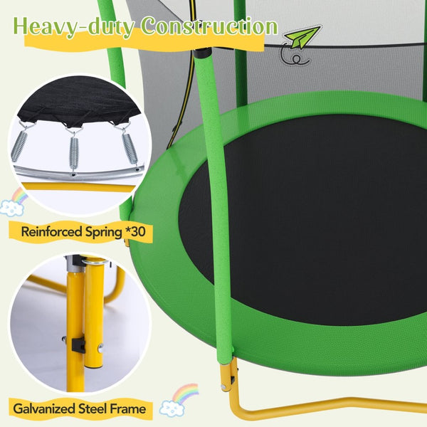 English Elm [without Basketball Hoop] 5.5 Ft Kids Trampoline with Safety Net and Foam Padded Poles Green N739P443065F