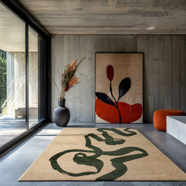 Louis de Poortere Craft Collection Ribbon Calligraphy Inspired Area Rug Bold Textured Pile for Living Rooms Garden Spirit 5'7 x 7'9 120320