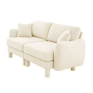 English Elm Boucle 2-Seater Loveseat Sofa With Elegant Shell Armrests & Soft Beige Upholstery For Cozy Spaces W3041S00274