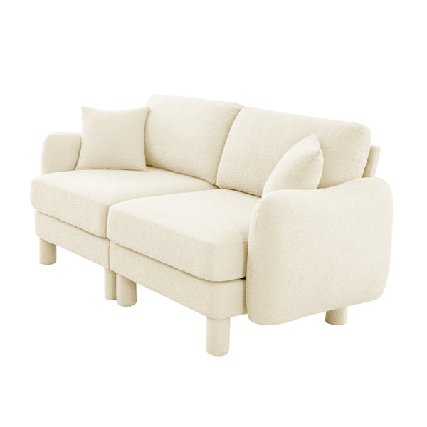 English Elm Boucle 2-Seater Loveseat Sofa With Elegant Shell Armrests & Soft Beige Upholstery For Cozy Spaces W3041S00274