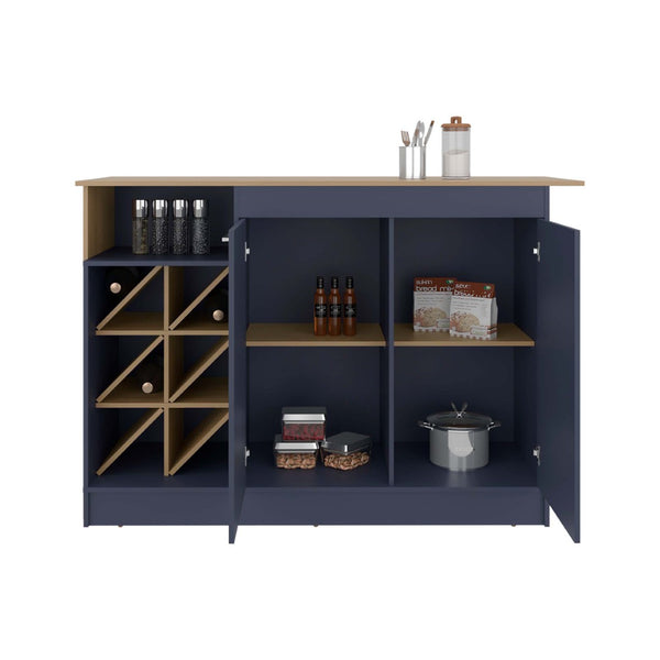 English Elm Kronos Two-tone Oak Kitchen Island with Bottle Rack Open Shelving and Cabinet Storage B062S01874