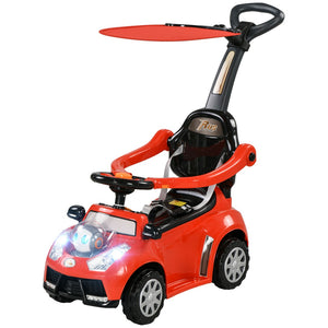 English Elm Qaba 3 in 1 Toddler Ride on Push Car with Canopy Robot Theme and Music Red W2225P229328