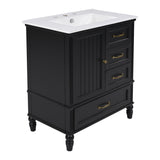 Christopher Knight Home® - Noble House - - 30" Bathroom Vanity With Sink, Bathroom Cabinet With A Door, Three Drawers, Solid Wood Legs & Mdf Board, Adiustable Foot Pads, Black (Other Color: N725P195409K)