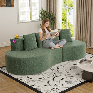 English Elm Modern Half Moon Chenille Sectional Three Seat Curved Sofa for Living Room or Apartment Green W395P435345