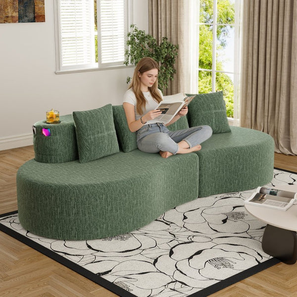 English Elm Modern Half Moon Chenille Sectional Three Seat Curved Sofa for Living Room or Apartment Green W395P435345