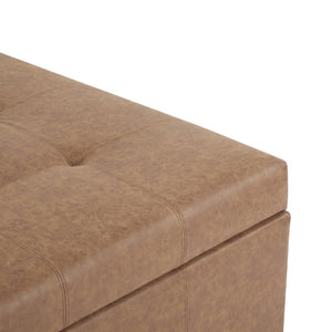 English Elm 35" Waffle-tufted Faux Leather Lift-top Ottoman with Hidden Storage and Birch Legs N767P356738B