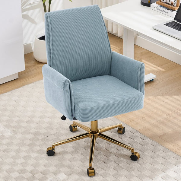 English Elm Mid-back Striped Fabric Office Chair with Gold Base Ergonomic Memory Foam Lumbar Blue W2311P420444