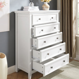 English Elm Modern 5 Drawers Dresser with Smooth Glide Drawers, Stylish Metal Handles & Unique Stable Feet Organizer for Bedroom and Living Room Storage (45.87"L x 20.08"W x 11.03"H) White W2275P149803