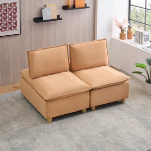 English Elm 58-inch plush flannelette double-seat sofa with adjustable backrest, solid wood frame, modern minimalist comfort Light Brown W1658S00128