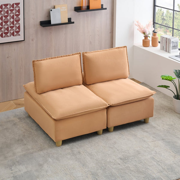 English Elm 58-inch plush flannelette double-seat sofa with adjustable backrest, solid wood frame, modern minimalist comfort Light Brown W1658S00128