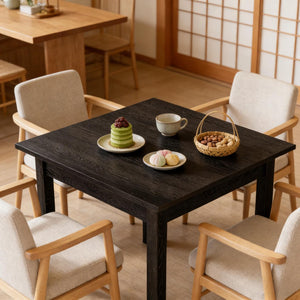 English Elm Mid-sized Square Dining Table Cracked Oak Rustic Brown Finish Seats Four Compact T3971P450363