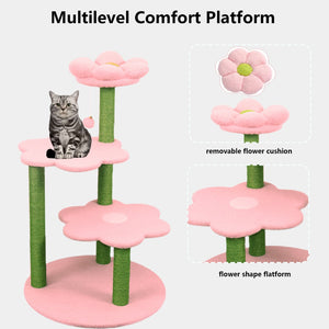 English Elm Cat Tree Daisy Floral Multi Level Climbing Tower with Sisal Posts and Plush Perch Pink W243P451255