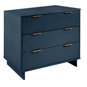 English Elm Granville 38" Dresser In Luxurious Midnight Blue - 3 Drawers, Ribbed Design, Gold Hardware, Modern Glam B365S00077