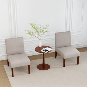 English Elm Fabric Accent Chair Set of 2 with Round Wood Table, Contemporary Armless Slipper Chairs for Small Spaces W1420P175368