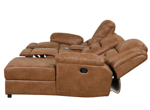 English Elm Contemporary Saddle Brown Leatherette 2pc Sectional Sofa with Console, Chaise Storage, 2 Recliners, Adjustable Backrest B2741S00322