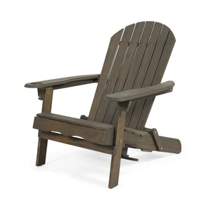 English Elm Christopher Knight Home® - BELLWOOD Adirondack Chair with Folding Design, Rustic Outdoor Wood Seat, Built-In Cup Holder Comfort Grey 37.75 L x 26.75 W x 8.5 H 68940.00GRY