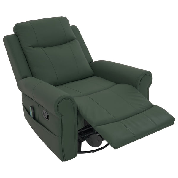 English Elm Manual Swivel Rocker Recliner Pu Leather Chair with Massage Heating and Pocket Spring Support Green N763P363558F