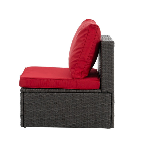 English Elm Patio 7-Piece Pe Wicker Furniture Set With Lounger Sofa, Plush Cushions & Tempered Glass Table W1703S00030-GIGA